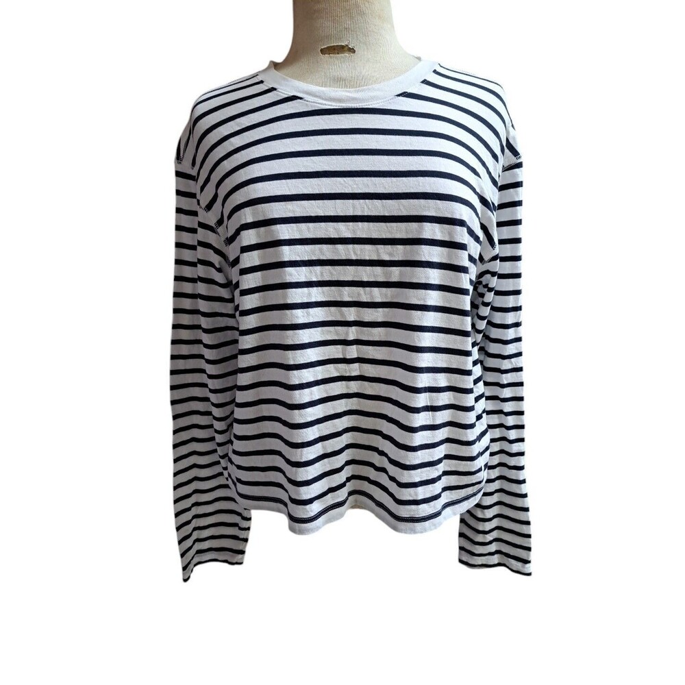 ATM Anthony Thomas Melillo Top Women's L White Striped Tee Long Sleeve Cotton